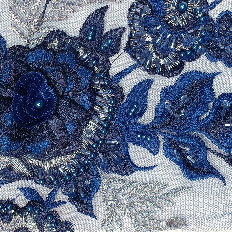 Beaded 3D Floral Lace Fabric Embroidered on 100% Polyester Net Mesh | Lace USA - GD-416