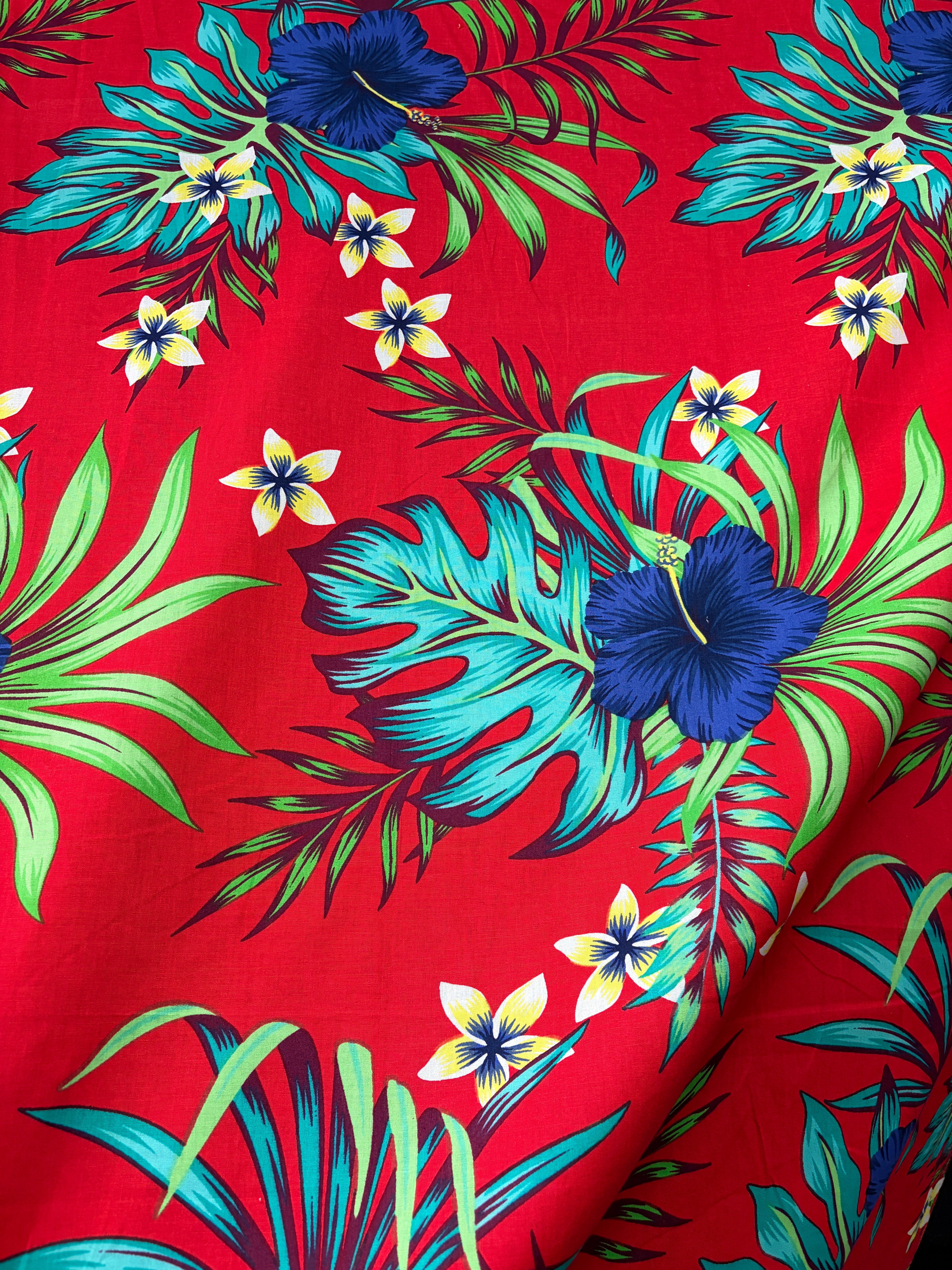 Hibiscus Monstera & Plumeria Flower Clusters Cotton Fabric | Islands Fabric