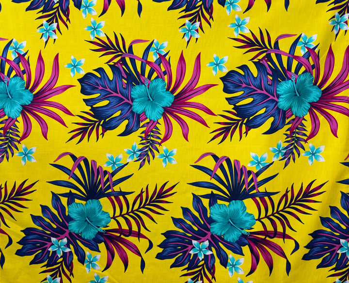 Hibiscus Monstera & Plumeria Flower Clusters Cotton Fabric | Islands Fabric