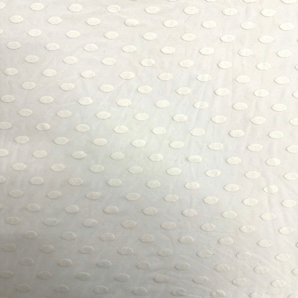 Ivory Flocked Polka Dot Mesh Fabric