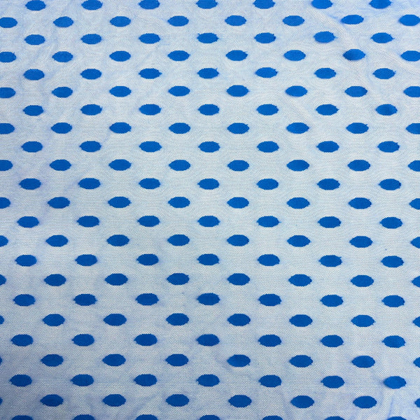 Royal Blue Flocked Polka Dot Mesh Fabric