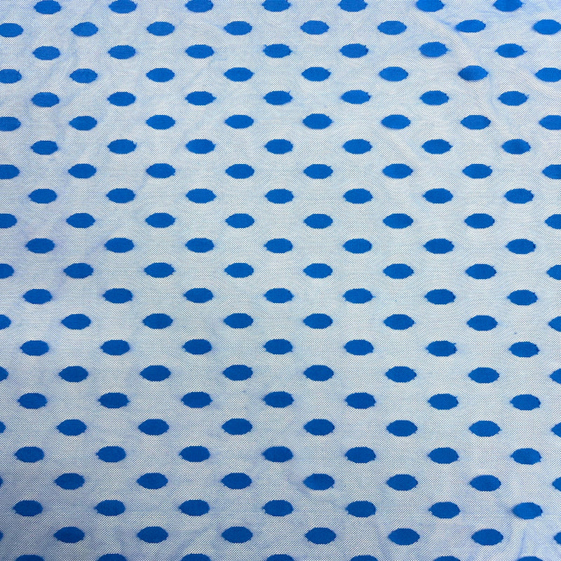 Royal Blue Flocked Polka Dot Mesh Fabric