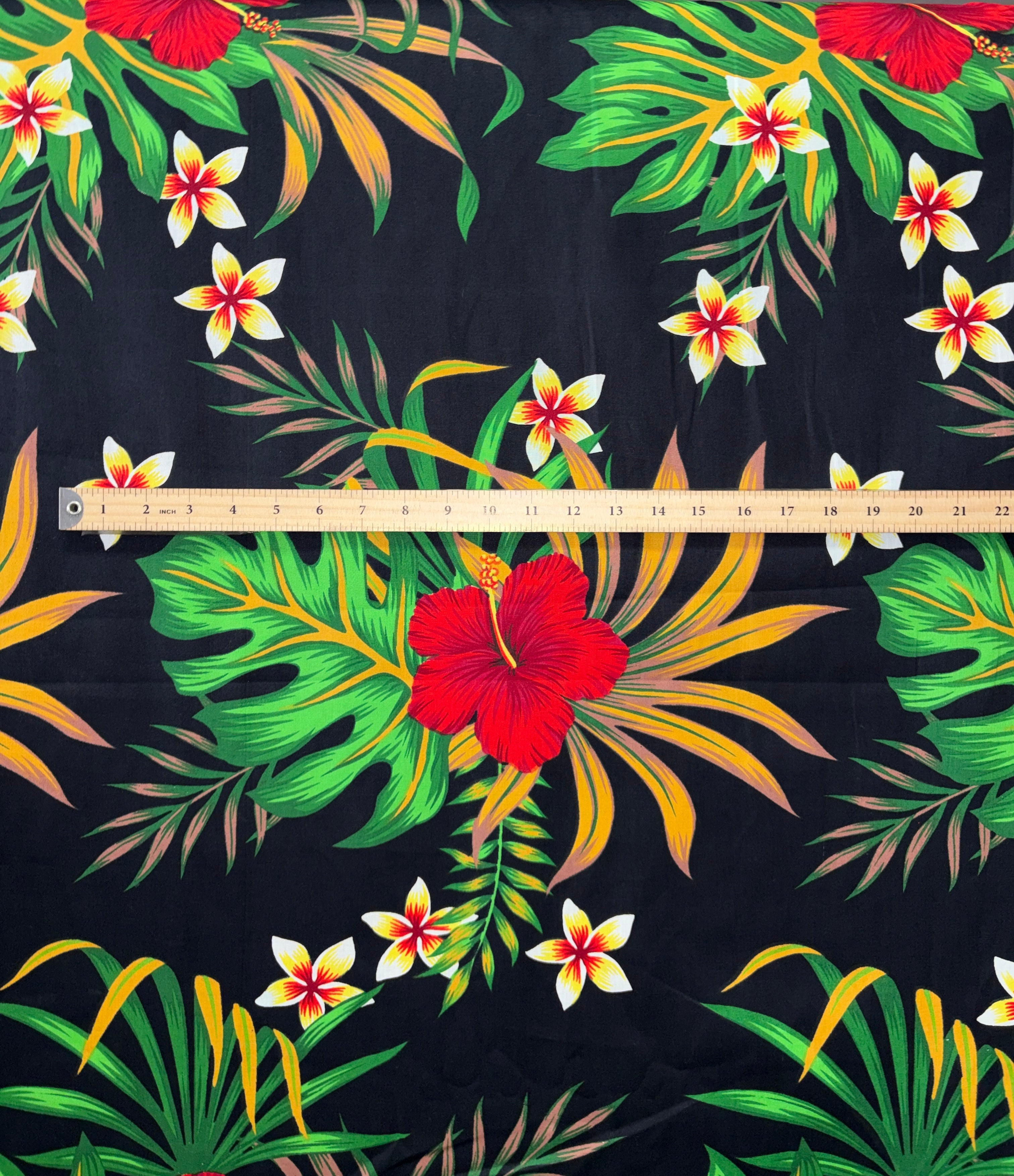 Hibiscus Monstera & Plumeria Flower Clusters Cotton Fabric | Islands Fabric