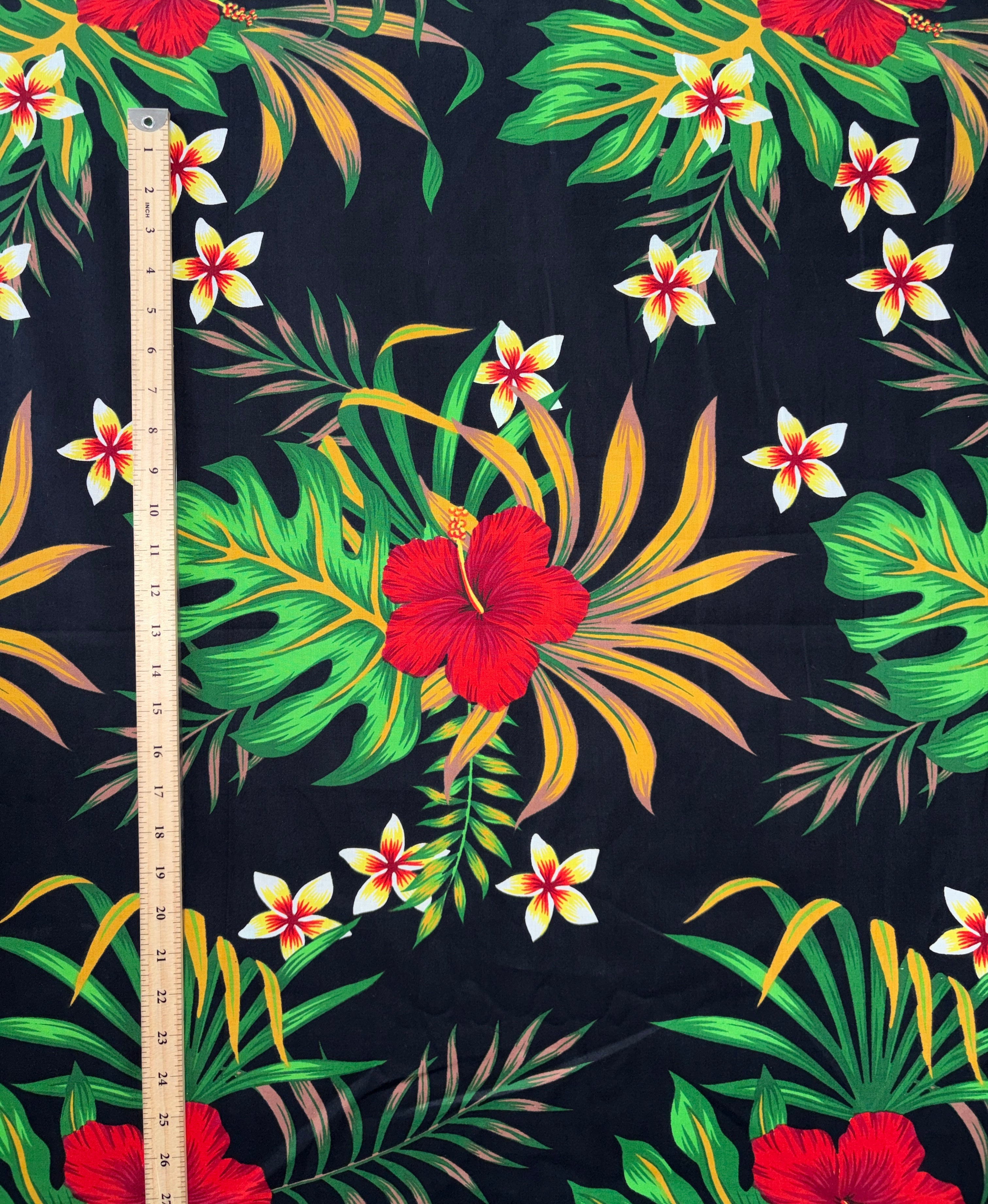 Hibiscus Monstera & Plumeria Flower Clusters Cotton Fabric | Islands Fabric