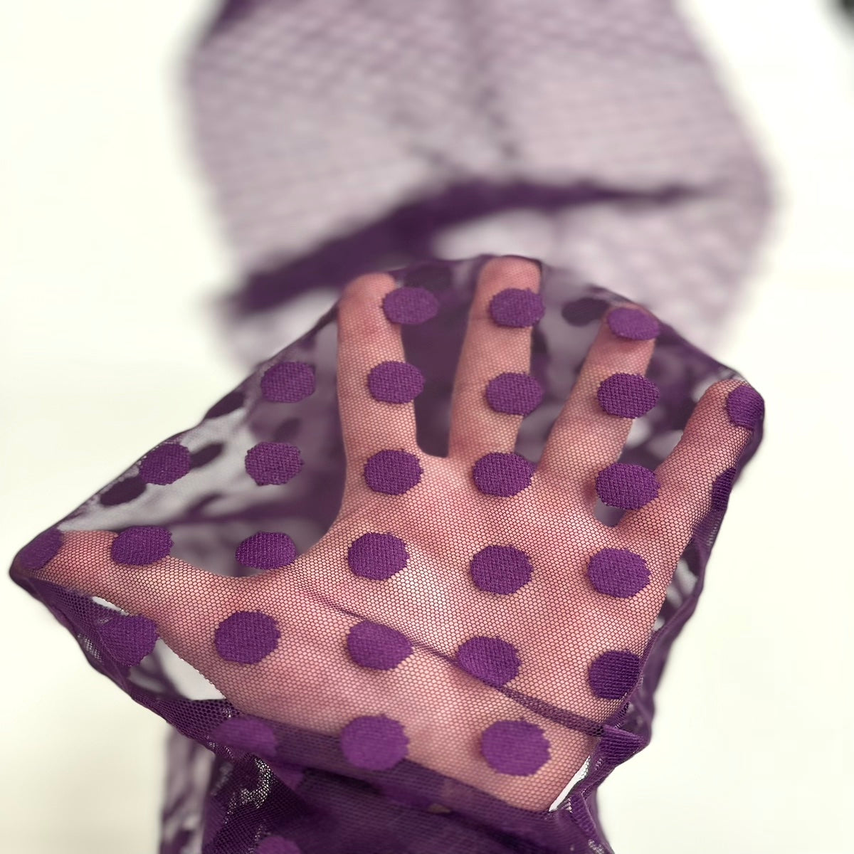 Flocked Polka Dot Mesh Fabric | Spandex Palace