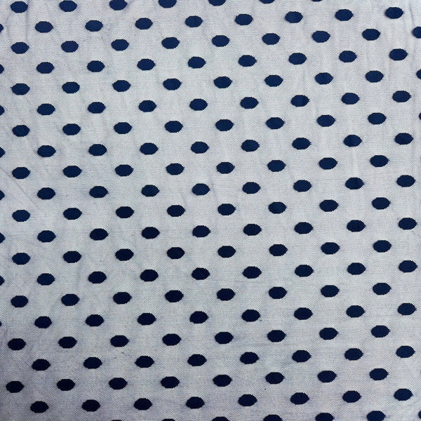 Navy Blue Flocked Polka Dot Mesh Fabric