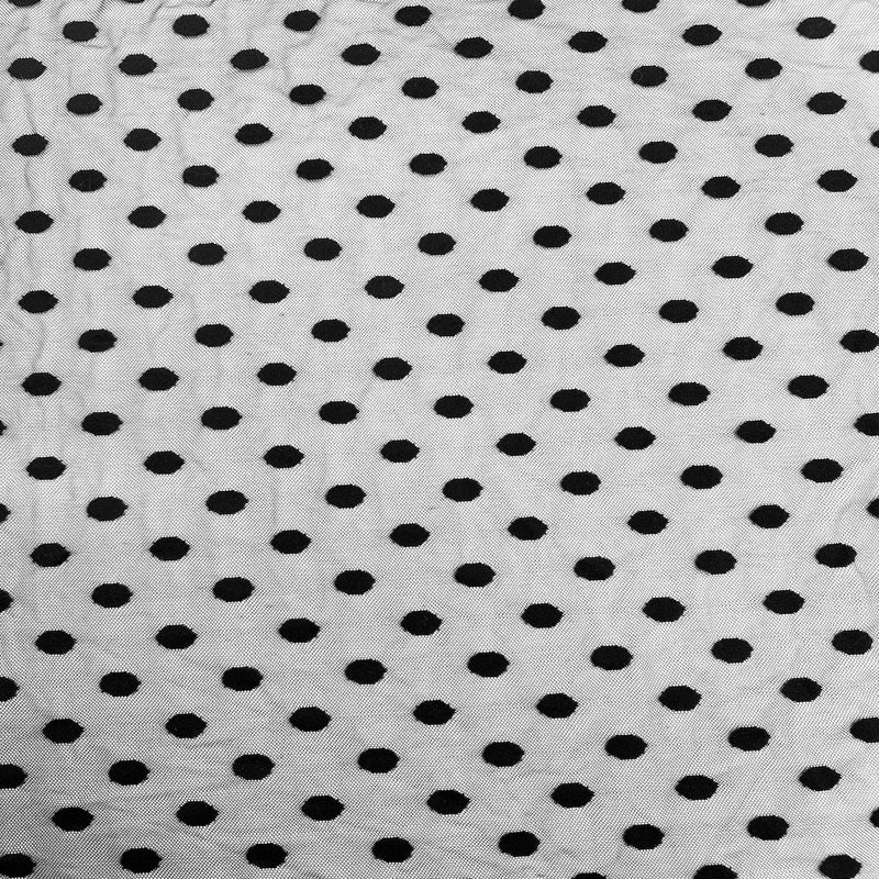 Black Flocked Polka Dot Mesh Fabric