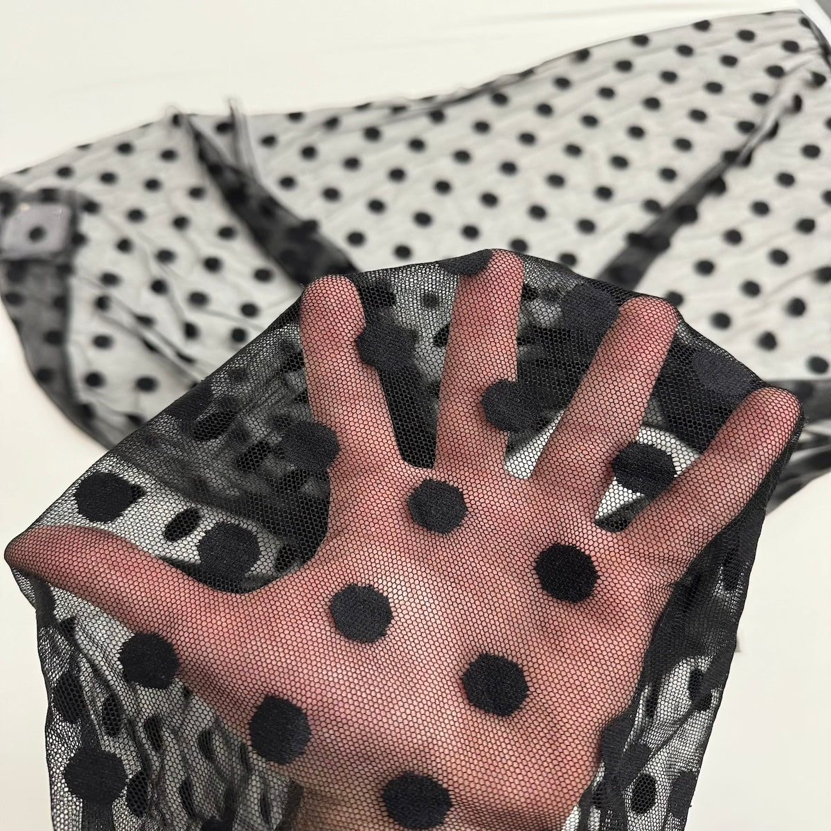 Flocked Polka Dot Mesh Fabric | Spandex Palace