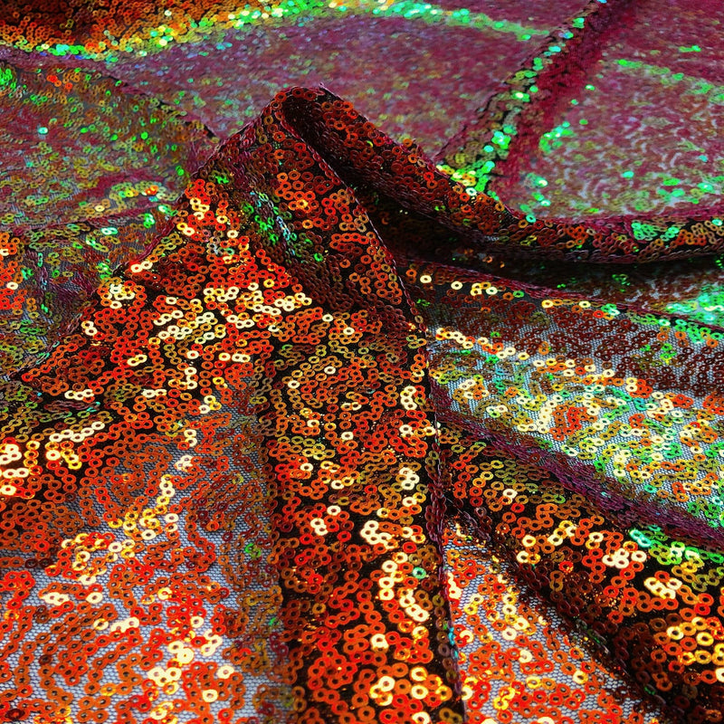 Orange Iridescent All Over Sequins Fabric