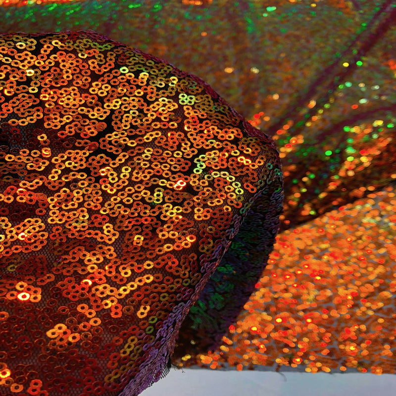 Orange Iridescent All Over Sequins Fabric