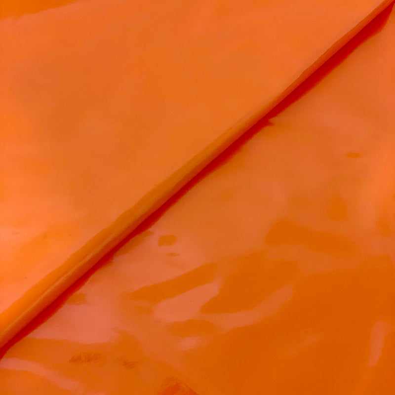 Orange Faux Patent Leather Apparel Vinyl Fabric