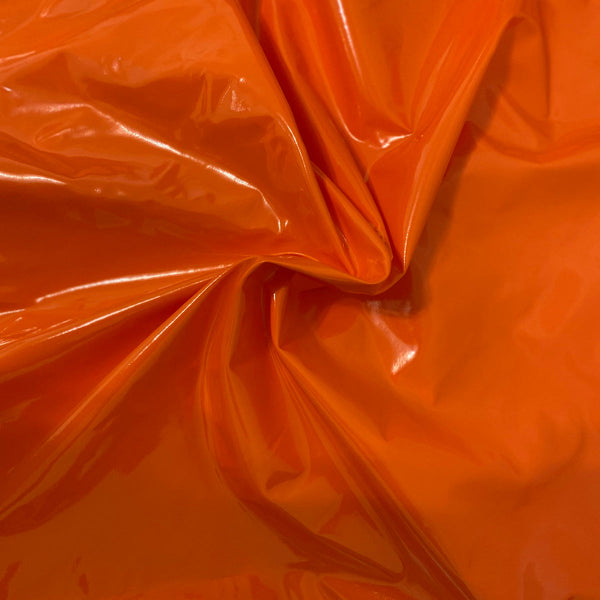 Orange Faux Patent Leather Apparel Vinyl Fabric