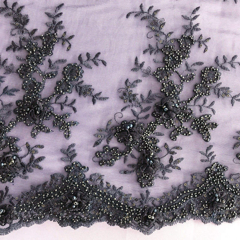 Beaded Double Sided 3D Floral Lace Trimming Embroidered on 100% Polyester Net Mesh | Lace USA - GD-733