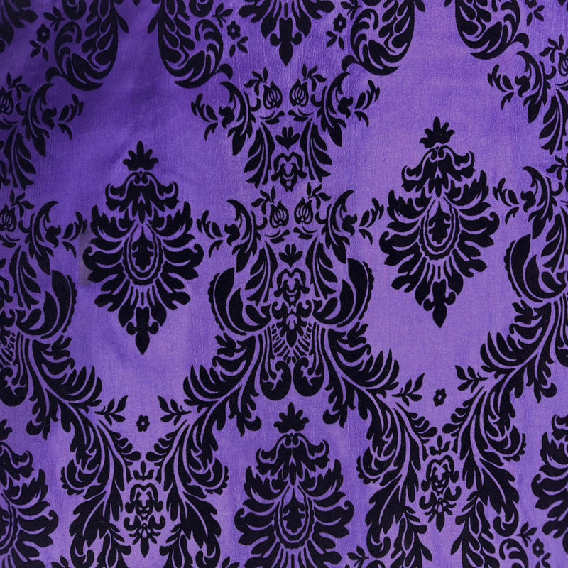 Purple | Black Damask Flocking Velvet Taffeta Fabric