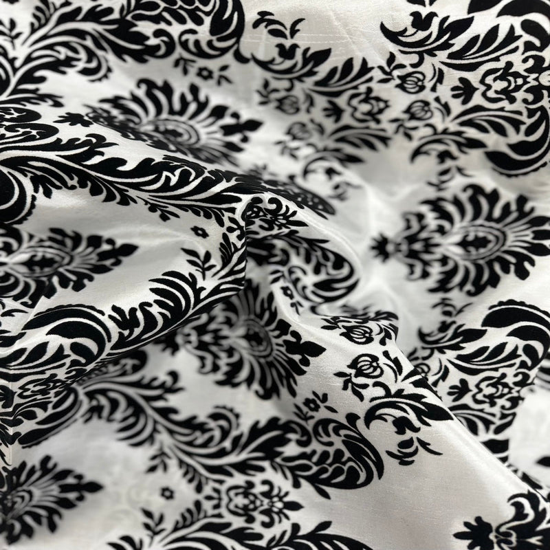 White | Black Damask Flocking Velvet Taffeta Fabric