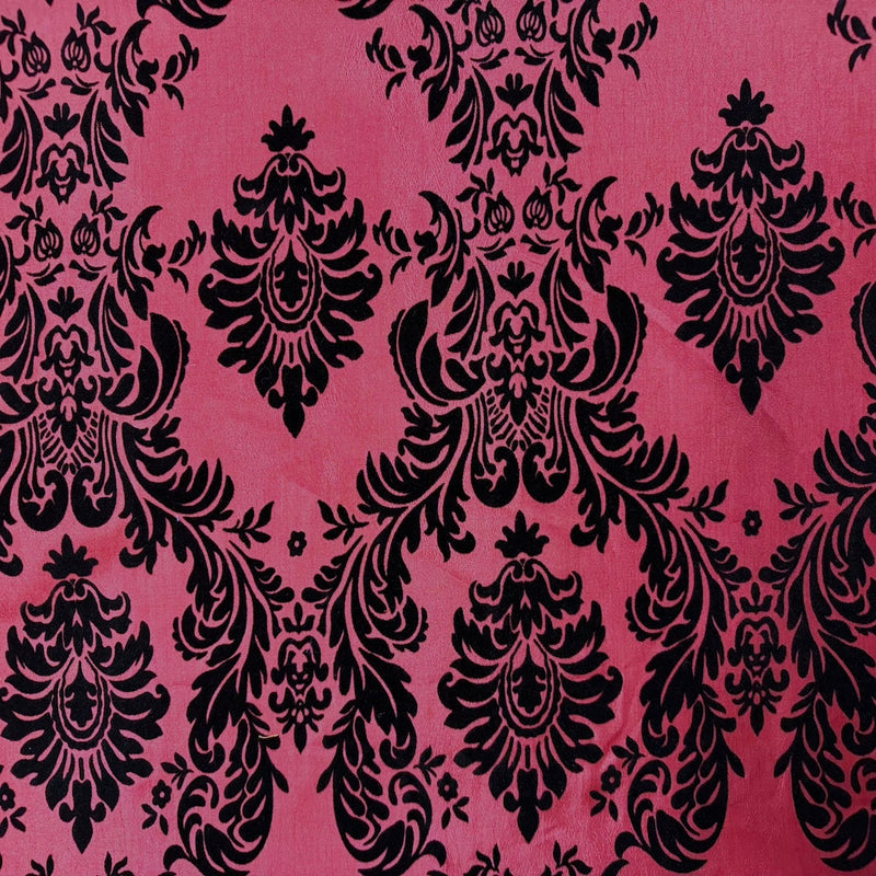 Dark Red | Black Damask Flocking Velvet Taffeta Fabric