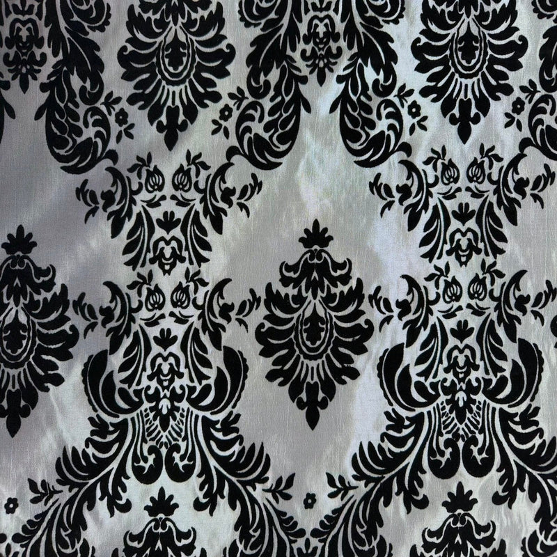 Silver | Black Damask Flocking Velvet Taffeta Fabric