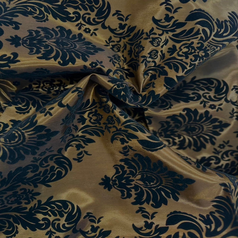 Brown | Black Damask Flocking Velvet Taffeta Fabric