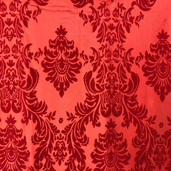 Red Damask Flocking Velvet Taffeta Fabric