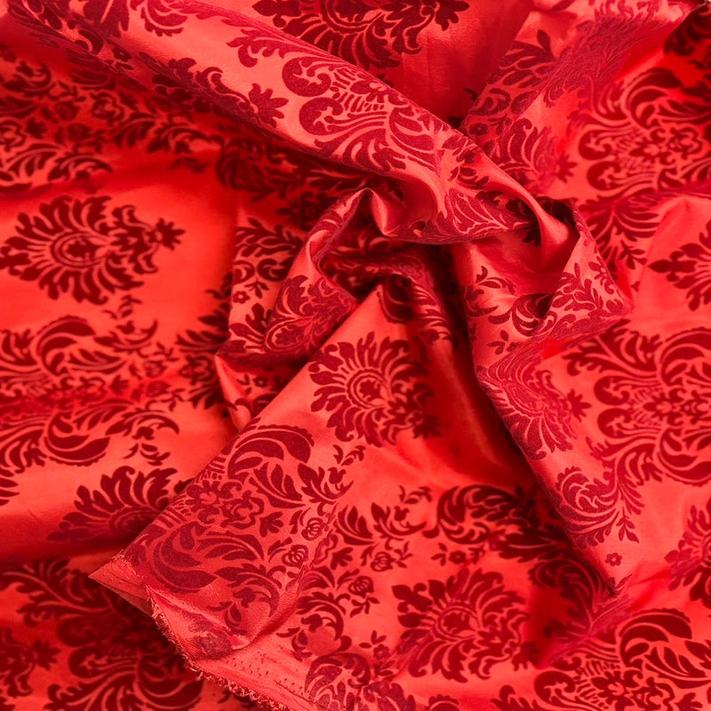 Red Damask Flocking Velvet Taffeta Fabric