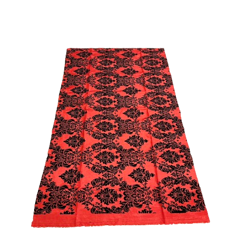 Red | Black Damask Flocking Velvet Taffeta Fabric