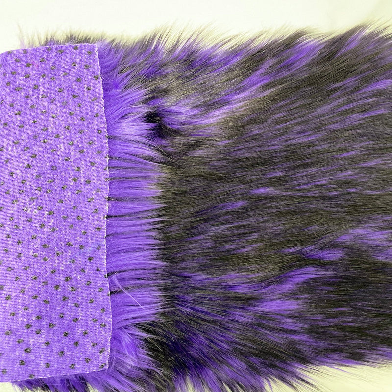 Purple Black Husky Print Long Pile Shaggy Faux Fur Fabric