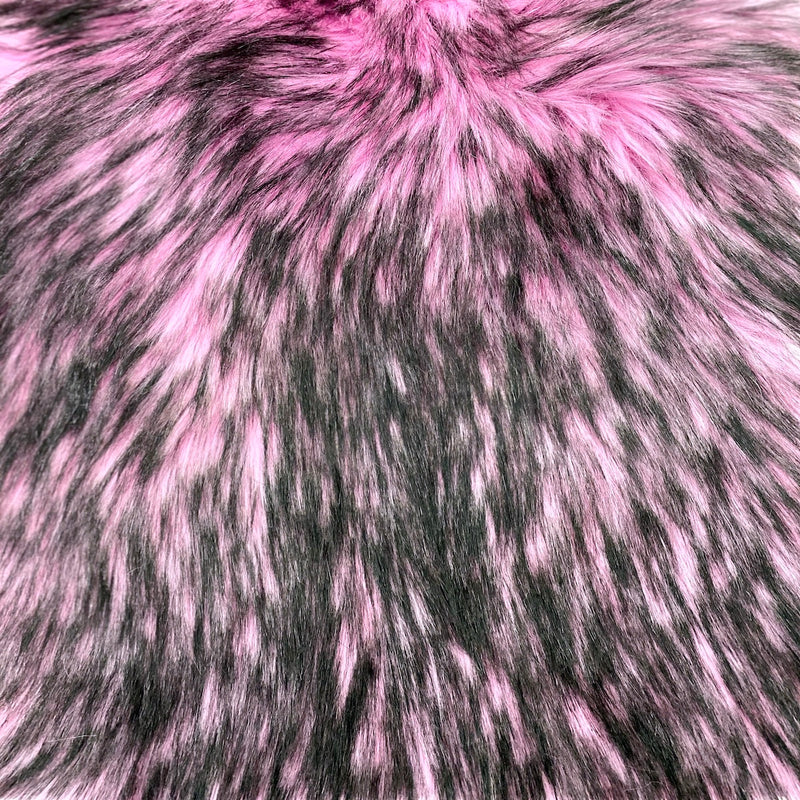 Light Pink Black Husky Print Long Pile Shaggy Faux Fur Fabric