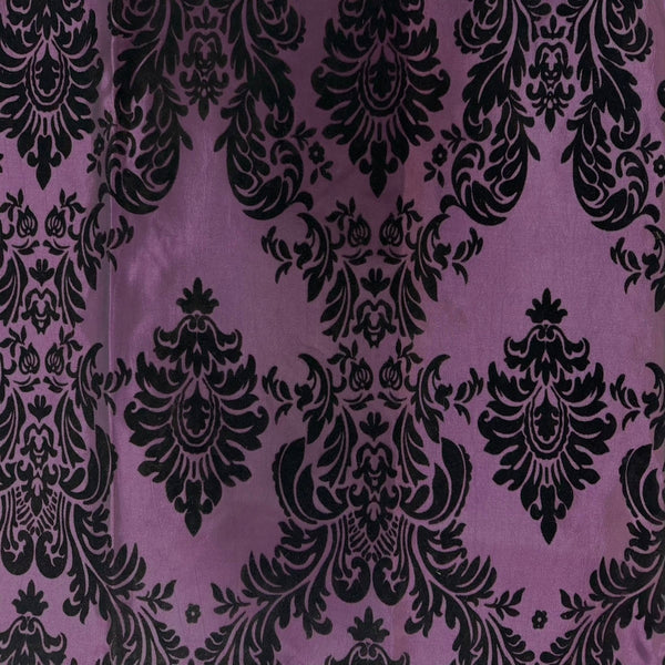 Plum Purple | Black Damask Flocking Velvet Taffeta Fabric