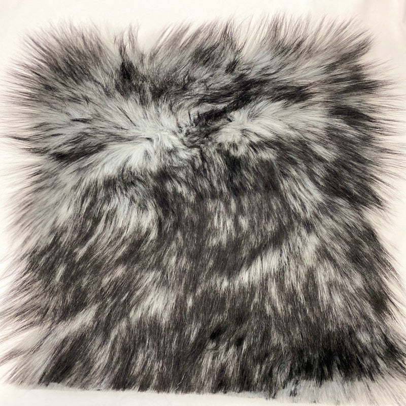 Gray Black Husky Print Long Pile Shaggy Faux Fur Fabric