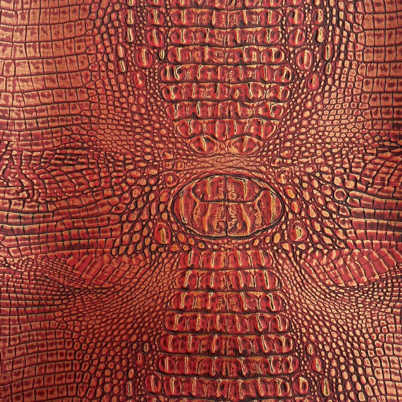 Red | Gold Mugger Two Tone Gator Faux Leather Vinyl Fabric