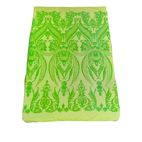 Lime Green Iridescent Catina Sequins Lace Fabric