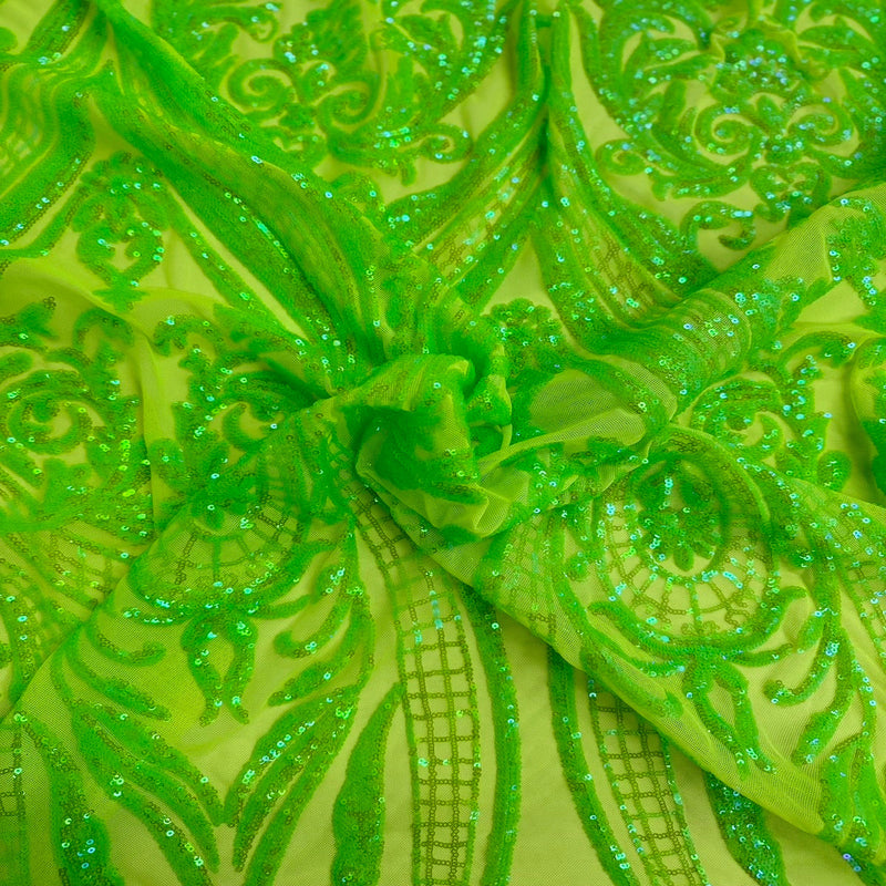 Lime Green Iridescent Catina Sequins Lace Fabric