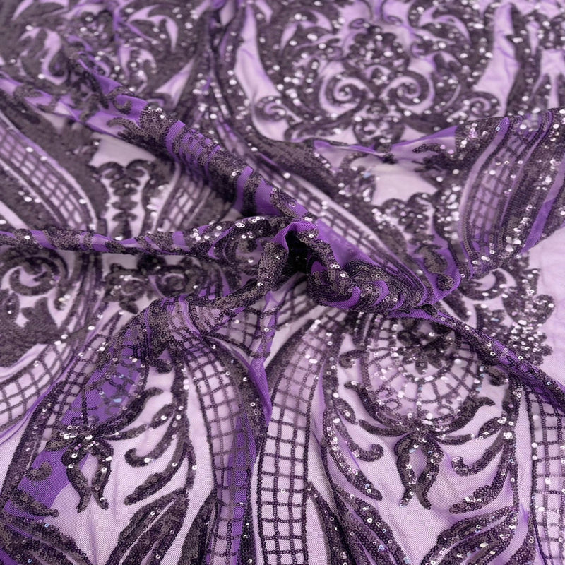 Plum Purple Catina Sequins Lace Fabric