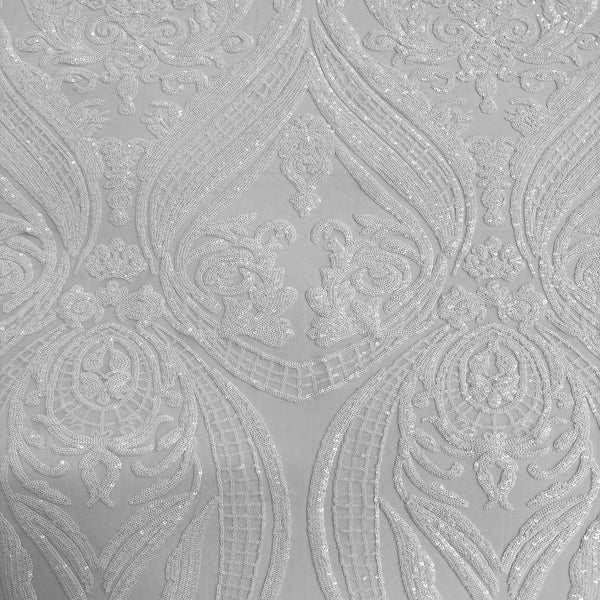 White Catina Sequins Lace Fabric