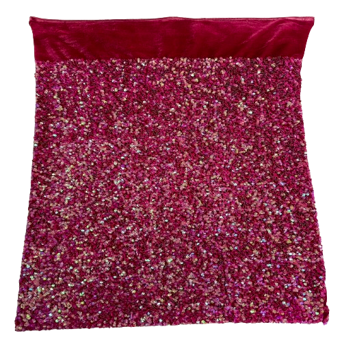 Fuchsia Iridescent Sequins Embroidered Stretch Velvet Rodeo Fabric