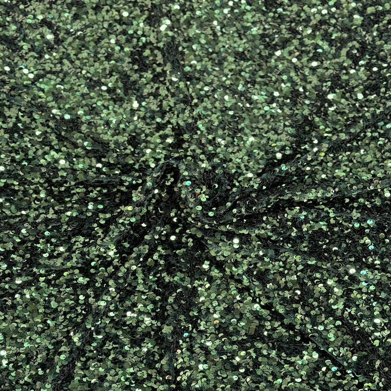 Hunter Green Sequins Embroidered Stretch Velvet Rodeo Fabric