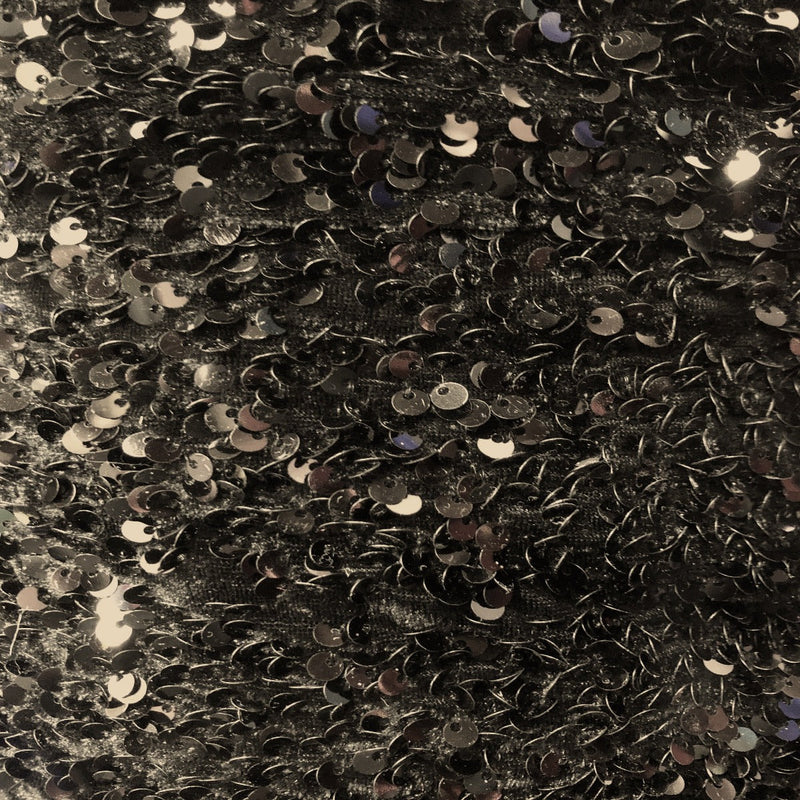 Black Sequins Embroidered Stretch Velvet Rodeo Fabric