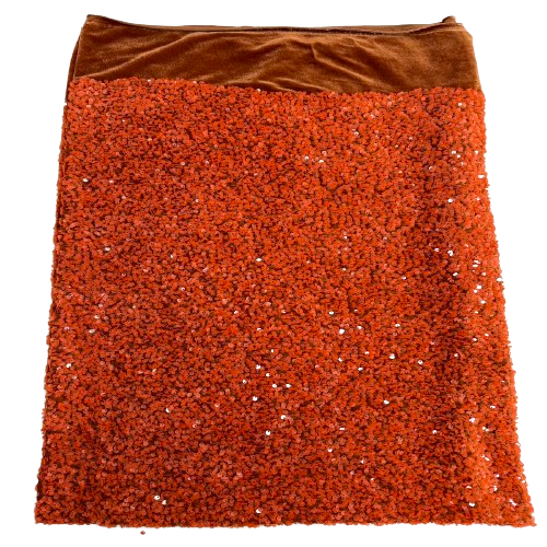 Rust Orange Sequins Embroidered Stretch Velvet Rodeo Fabric