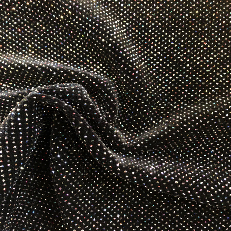 Iridescent Silver Sparkle Glitter Lurex Stretch Velvet Fabric