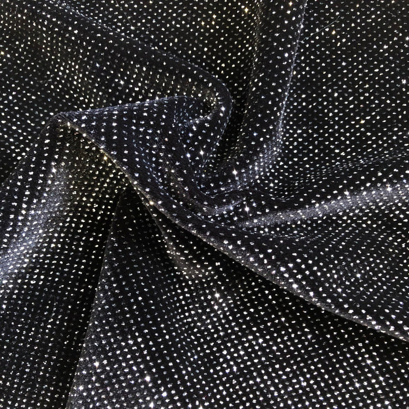 Silver Sparkle Glitter Lurex Stretch Velvet Fabric