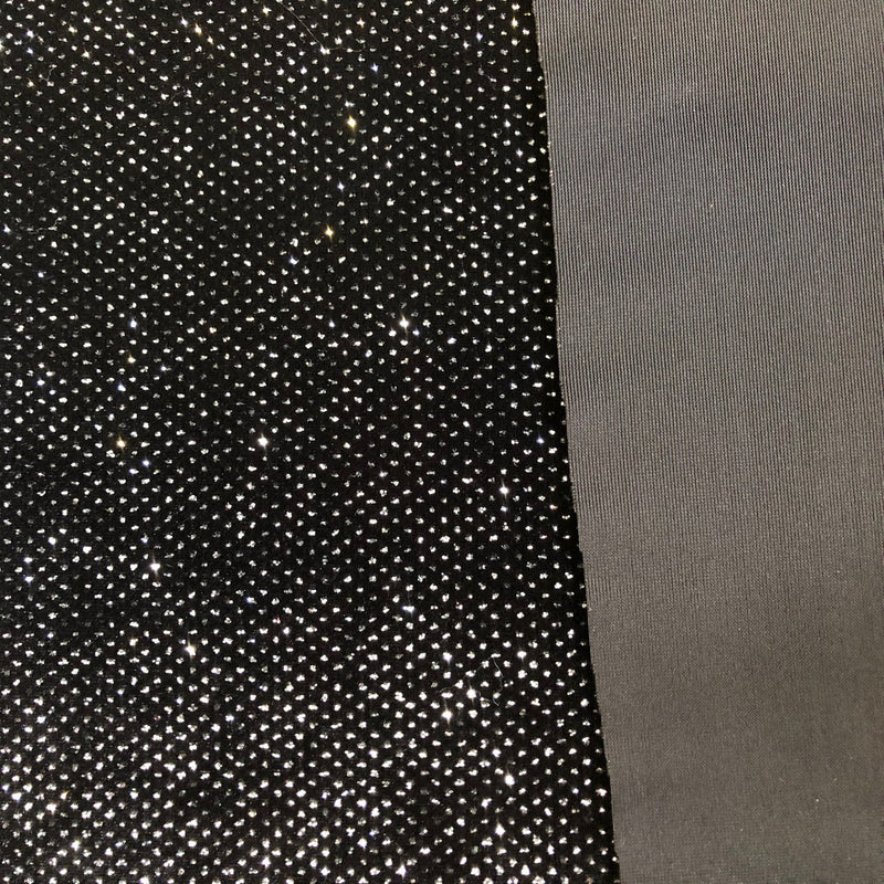 Silver Sparkle Glitter Lurex Stretch Velvet Fabric