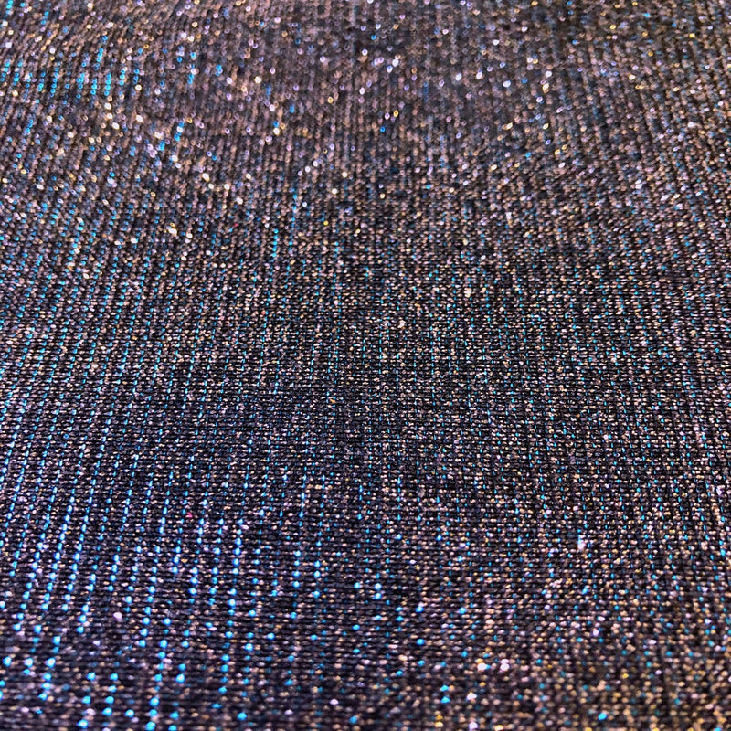 Turquoise Black Silver Holographic Shimmer Glitter Spandex Fabric