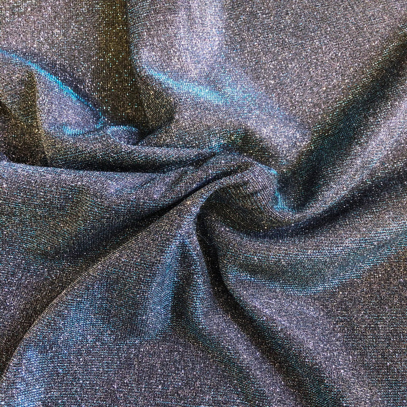 Turquoise Black Silver Holographic Shimmer Glitter Spandex Fabric