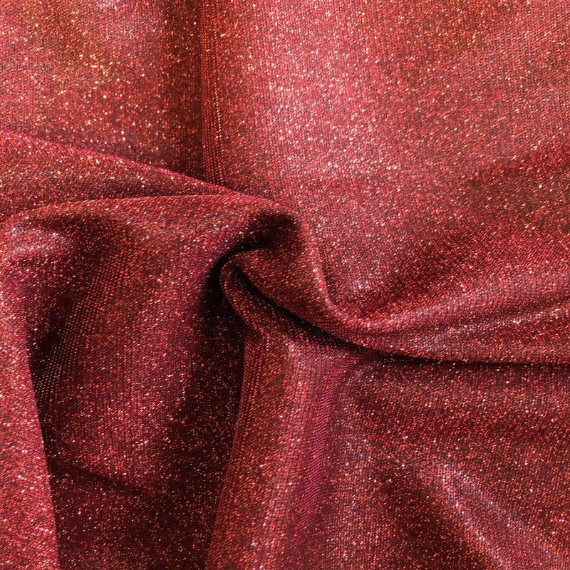 Red Black Holographic Shimmer Glitter Spandex Fabric