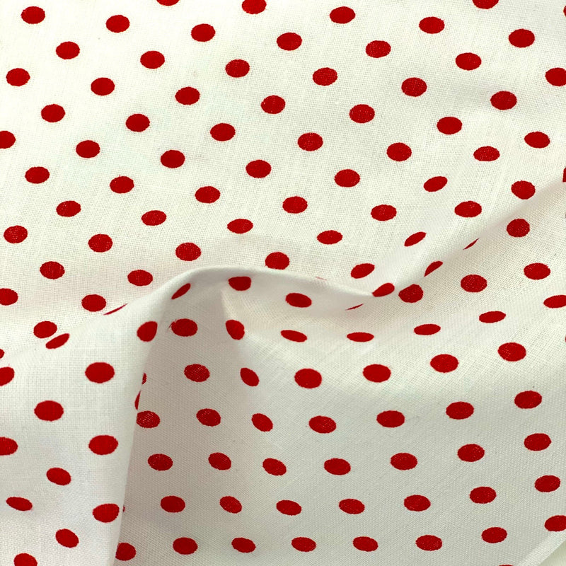 White Red Mini Polka Dot Poly Cotton Fabric