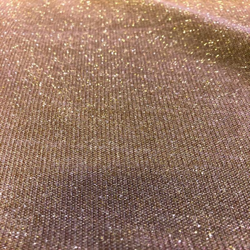 Dusty Pink Gold Holographic Shimmer Glitter Spandex Fabric