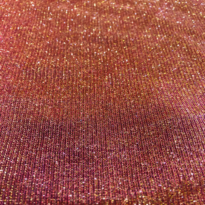 Red Gold Holographic Shimmer Glitter Spandex Fabric