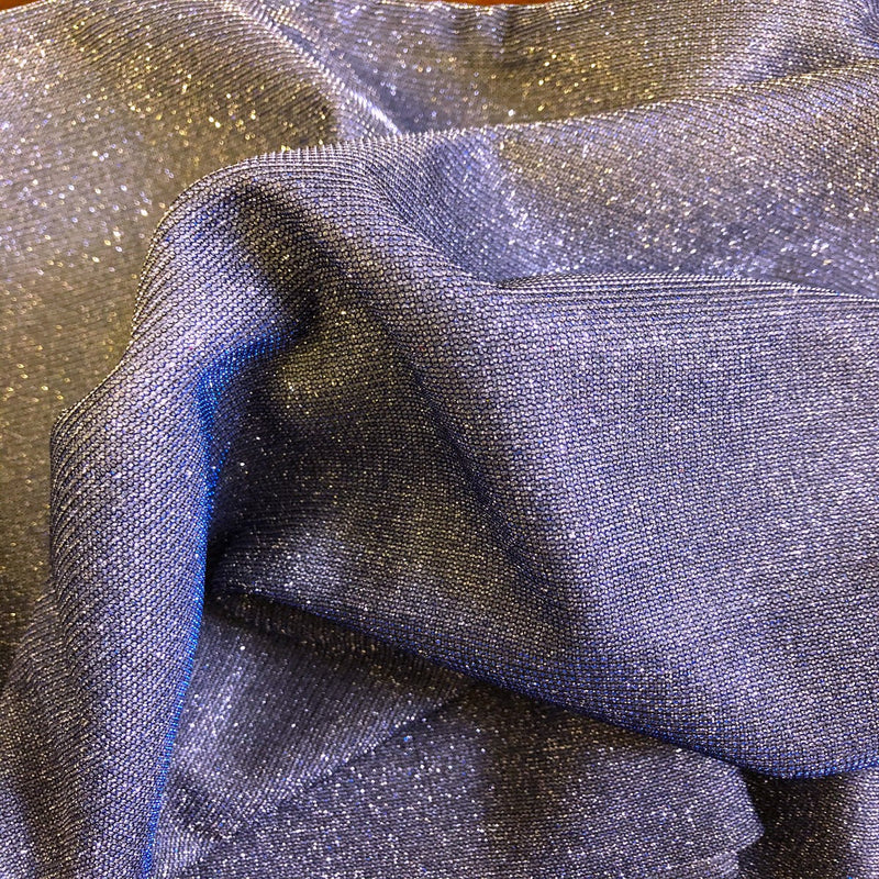 Silver Royal Blue Holographic Shimmer Glitter Spandex Fabric