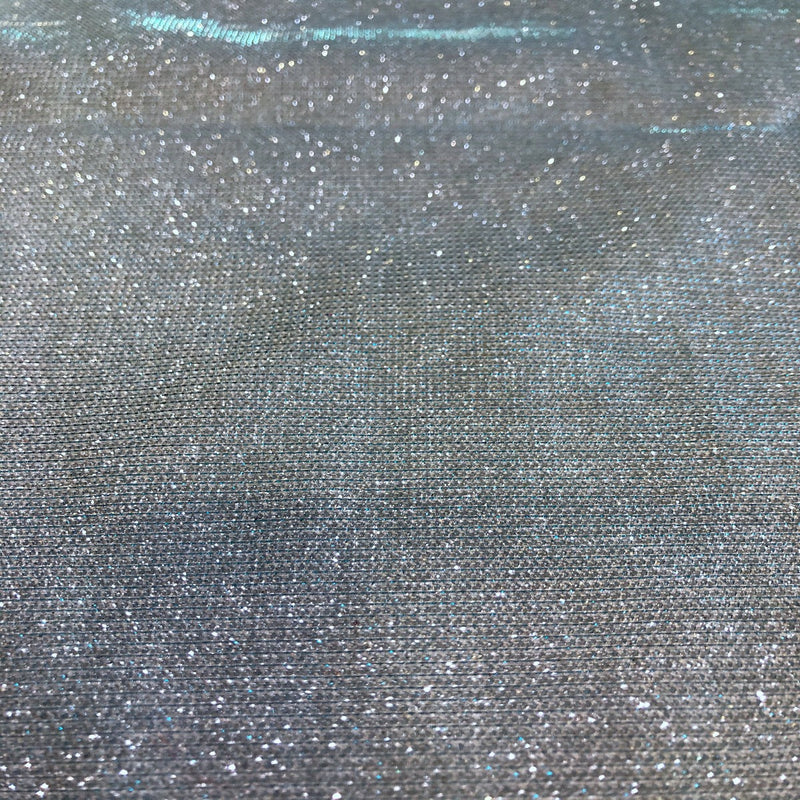 Baby Blue Silver Holographic Shimmer Glitter Spandex Fabric