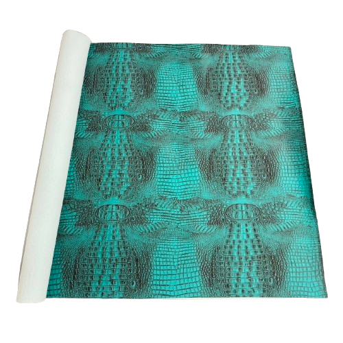 Turquoise Blue | Black Mugger Two Tone Gator Faux Leather Vinyl Fabric